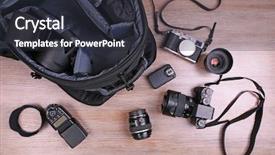  Presentation with equipment - Theme with photographer's equipment on the floor in a room background and a wine colored foreground