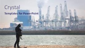  Presentation with power plant - Beautiful PPT theme featuring photographer-standing-in-front backdrop and a sky blue colored foreground
