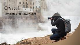  Presentation with stormy sea - Amazing slide deck having photographer-taking-picture backdrop and a light gray colored foreground