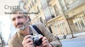  Presentation with city street - Beautiful slide set featuring photographer-taking-pictures-in-city backdrop and a lemonade colored foreground