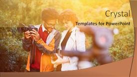  Presentation with camera - PPT layouts with photographer-team-with-slr-camera background and a yellow colored foreground
