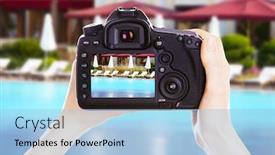  Presentation with camera - PPT layouts having photographer-with-camera-at-work background and a light blue colored foreground