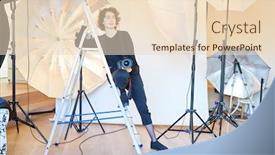  Presentation with studio lights - Presentation design with photographer-with-camera background and a lemonade colored foreground