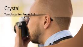  Presentation with camera film - Audience pleasing PPT layouts consisting of photographer with film camera making backdrop and a coral colored foreground