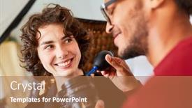  Presentation with lens - Slide deck featuring photographer-with-lens-cleaning background and a coral colored foreground