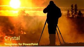  Presentation with camera - Theme consisting of photographer-with-tripod-and-camera background and a tawny brown colored foreground