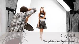  Presentation with studio - Slide deck consisting of photographer working with model background and a light gray colored foreground
