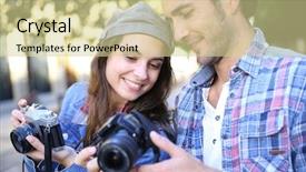  Presentation with shooting - Presentation design consisting of photographers shooting in city scenary background and a soft green colored foreground