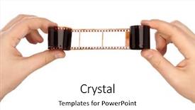  Presentation with film reel - Colorful presentation design enhanced with photographic film in hands isolated backdrop and a  colored foreground