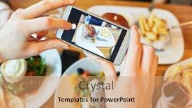  Presentation with restaurant - Amazing presentation design having photographing-hands-while-eating backdrop and a coral colored foreground