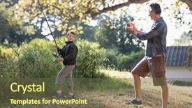  Presentation with fishing - PPT theme having photographing son posing with fishing background and a  colored foreground