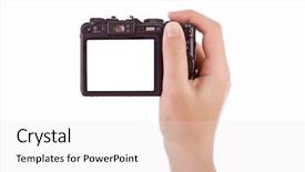  Presentation with digital - Cool new PPT theme with photographing with a digital camera backdrop and a sky blue colored foreground