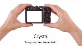  Presentation with hand touching finger digital - Slides enhanced with photographing with a digital camera background and a white colored foreground