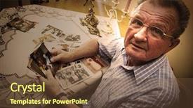  Presentation with old man and his music - PPT theme having photographs reminisce about the past background and a tawny brown colored foreground