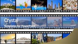  Presentation with film - Presentation design featuring photography backgrounds - frames of film - greece background and a ocean colored foreground