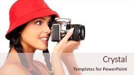  Presentation with shooting - Beautiful slides featuring photography camera shutter - stunning young woman shooting backdrop and a lemonade colored foreground