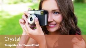  Presentation with camera film - Colorful PPT theme enhanced with photography-leisure-and-people-concept backdrop and a coral colored foreground