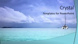  Presentation with ocean - Presentation enhanced with photography of a catamaran in the ocean and overcast sky background and a light blue colored foreground