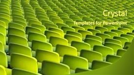  Presentation with olympic - Slide set featuring photography of green chairs in the olympic station in munich background and a tawny brown colored foreground