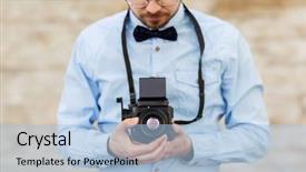  Presentation with camera film - Colorful presentation theme enhanced with photography technology and lifestyle - young backdrop and a light blue colored foreground