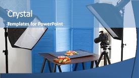  Presentation with professional audio studio - Presentation design featuring photos foods - interior of professional photo studio background and a teal colored foreground