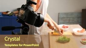  Presentation with disinfectant food - Slide deck enhanced with photos foods - young woman preparing for shooting background and a coral colored foreground