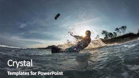  Presentation with waves - Presentation design featuring photos man among waves quick background and a dark gray colored foreground