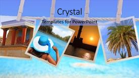  Presentation with vacation album - Slide deck having photos of crete island hanging background and a light blue colored foreground