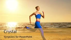  Presentation with girl running on the beach clouds - Presentation consisting of photoshop - beautiful young woman running background and a yellow colored foreground