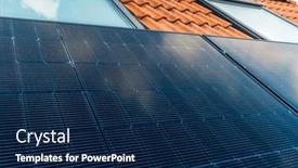  Presentation with solar panels - Presentation design consisting of photovoltaic-panels-on-the-roof and a navy blue colored foreground