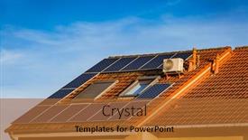 Presentation with solar panels - Slide deck consisting of photovoltaic-panels-on-the-roof and a red colored foreground