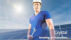  Presentation with photovoltaic - Slide set featuring photovoltaic system with solar panels background and a ocean colored foreground