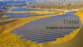  Presentation with photovoltaics - PPT theme featuring photovoltaics-panels-in-rural-landscape background and a coral colored foreground