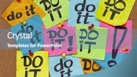  Presentation with bulletin board - Audience pleasing theme consisting of phrase on color sticky note backdrop and a teal colored foreground