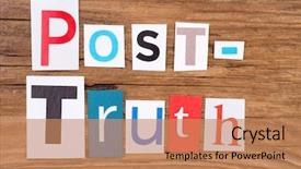  Presentation with truth - Colorful PPT theme enhanced with phrase 'post - truth in cut backdrop and a coral colored foreground