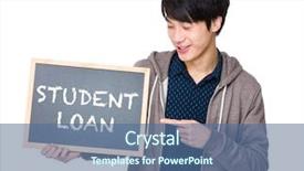  Presentation with finger point - Cool new PPT layouts with phrases of student loan backdrop and a ocean colored foreground