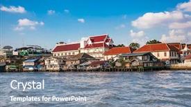  Presentation with thai - Presentation design having phraya river in bangkok thailand background and a gray colored foreground