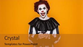  Presentation with clown - Audience pleasing presentation theme consisting of phsycho - portrait of scary smiling man backdrop and a gold colored foreground