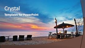  Presentation with island sunset - Presentation theme featuring phu quoc island in vietnam background and a teal colored foreground