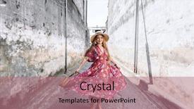 Presentation with maxi - Amazing PPT layouts having boho girl in maxi dress and straw hat walking on the asia city street travelling in phuket old town in thailand backdrop and a coral colored foreground