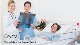  Presentation with female hospital patient - PPT theme enhanced with phys - doctor and surgeon examining x-ray background and a light blue colored foreground