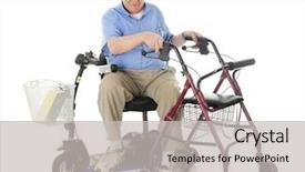  Presentation with walker - PPT theme consisting of physic - senior man sitting sideways background and a light gray colored foreground