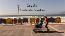  Presentation with wheelchair - Theme having physic - side view of disabled senior background and a light gray colored foreground