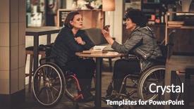  Presentation with cafe - Colorful theme enhanced with physic - two physically challenged women backdrop and a dark gray colored foreground