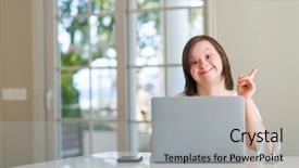 Presentation with down syndrome special education - Slide set having physic mind - down syndrome woman at home background and a light gray colored foreground
