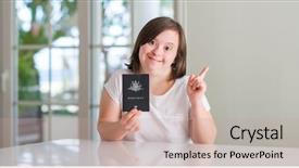  Presentation with down syndrom - Theme consisting of physic mind - down syndrome woman at home background and a  colored foreground