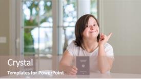  Presentation with down syndrome - Slide deck consisting of physic mind - down syndrome woman at home background and a coral colored foreground