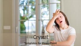  Presentation with down syndrome - Colorful slide deck enhanced with physic mind - down syndrome woman at home backdrop and a coral colored foreground