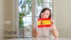  Presentation with dental down syndrome - Theme consisting of physic mind - down syndrome woman at home background and a coral colored foreground