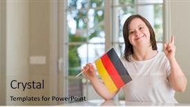  Presentation with down syndrom - PPT layouts consisting of physic mind - down syndrome woman at home background and a coral colored foreground